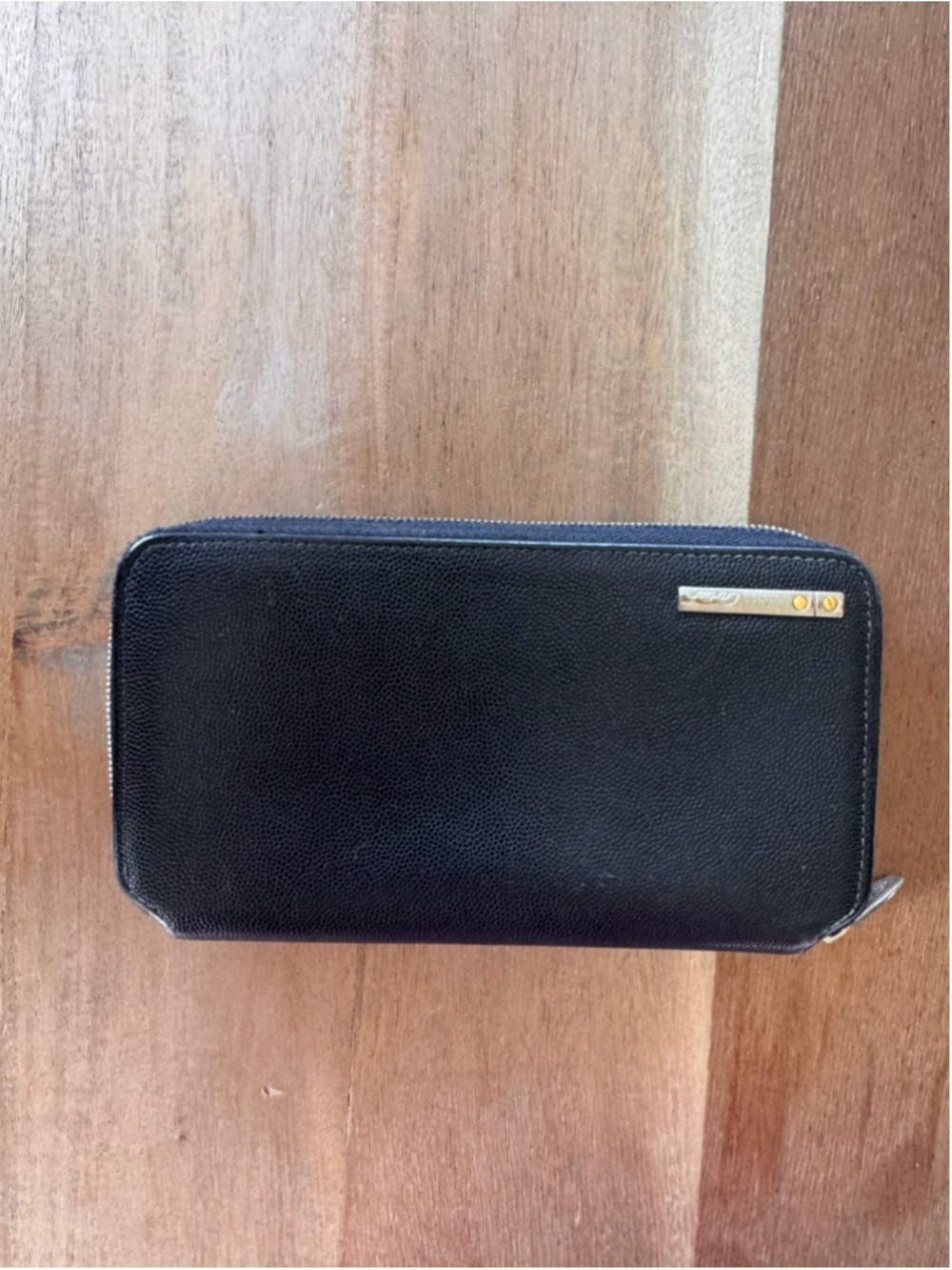 Vintage Cartier Leather Zip Wallet, One Size, Black and Gold